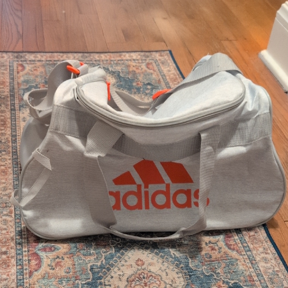 Adidas Light Gray and Bright Orange Duffel Bag